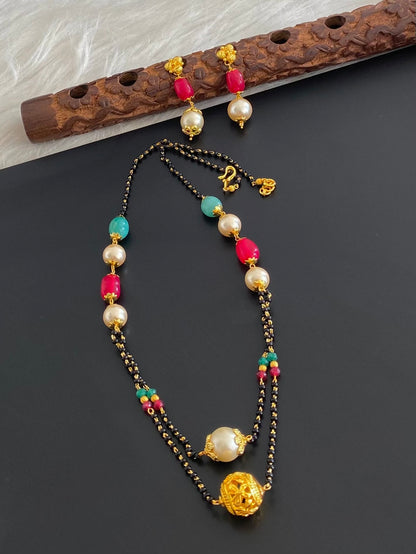 Gold tone pearl layer mangalsutra set dj-54992