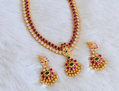 Matte finish white-ruby-green double layer attigai/necklace set dj-53178