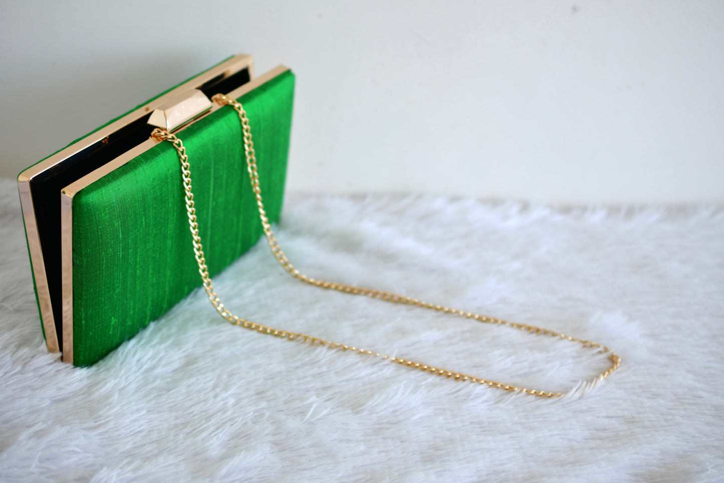 Tanjore painted green silk clutch dj-52657