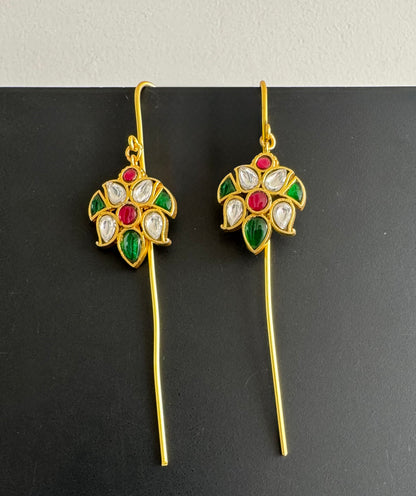 Gold tone pink-green kundan jadau flower bugadi earrings dj-51126