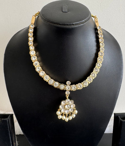 Gold tone AD white stone attigai/necklace dj-51454