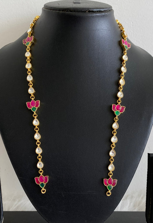 Antique gold tone Kundan jadau lotus chain for pendant dj-54186