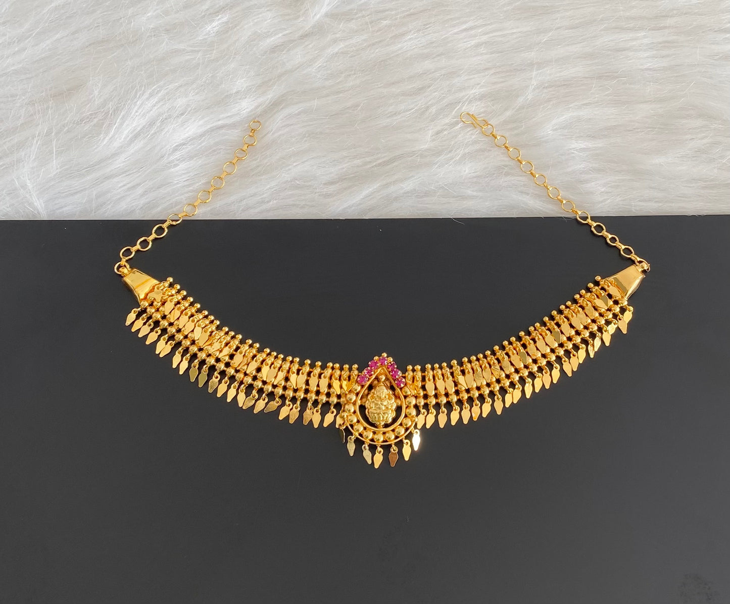 Gold tone kerala style elakka pink stone lakshmi choker necklace dj-54544
