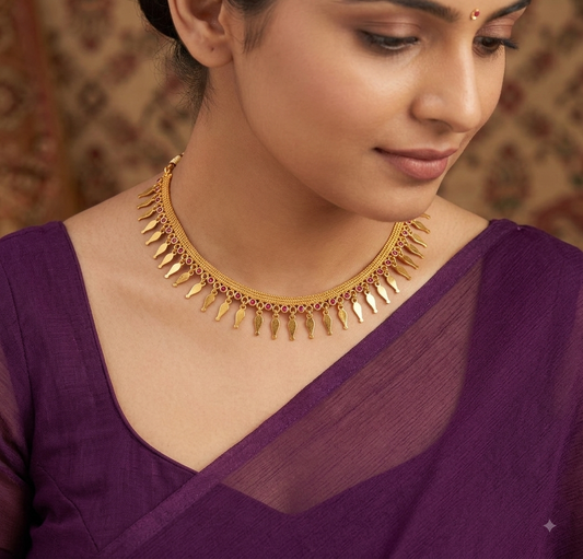 Gold tone pink stone elakka thali choker necklace dj-54539