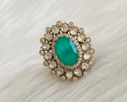 Two tone cz white-green stone finger ring dj-53684