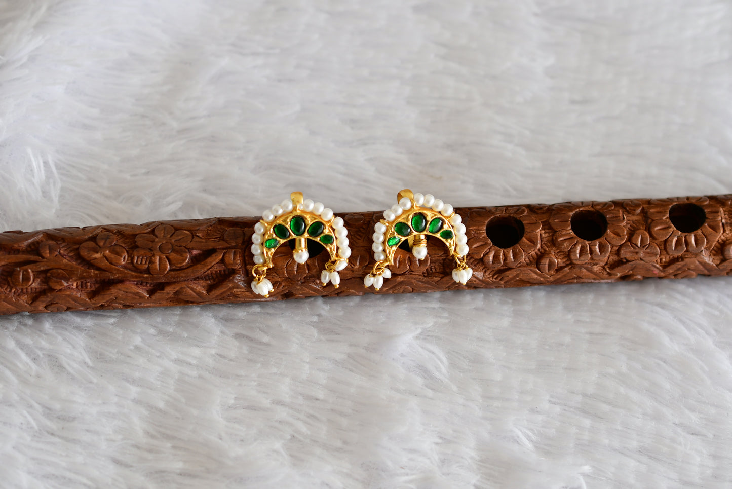 Gold tone green kundan jadau moon bugadi earrings dj-52465