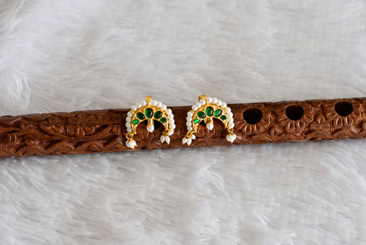 Gold tone green kundan jadau moon bugadi earrings dj-52465