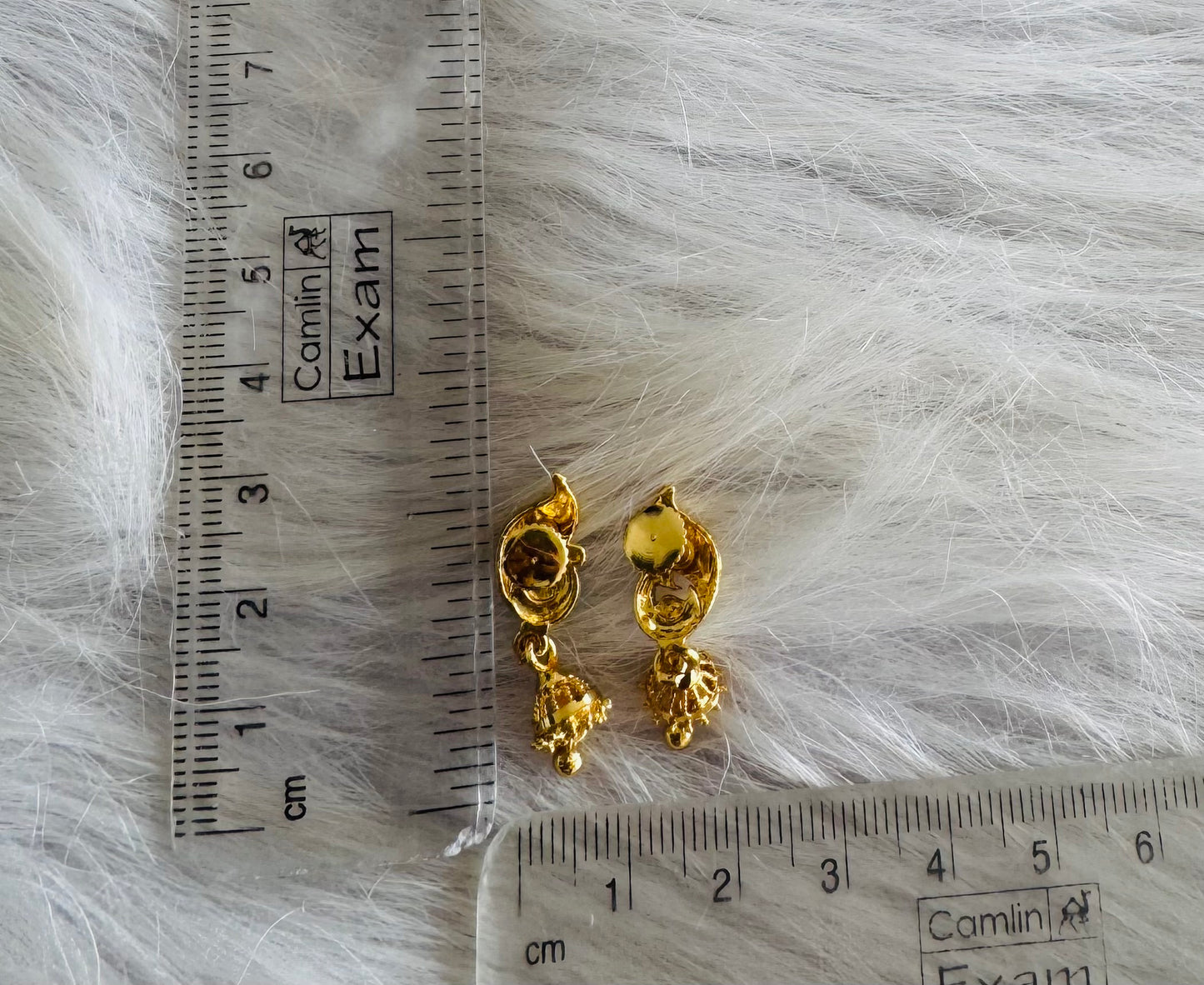 Gold tone blue-green small enamel peacock jhumkka dj-51288