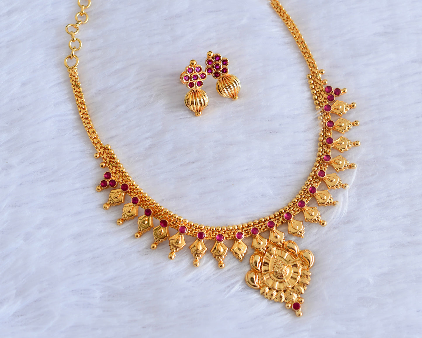 Gold tone pink stone mango necklace set dj-53051
