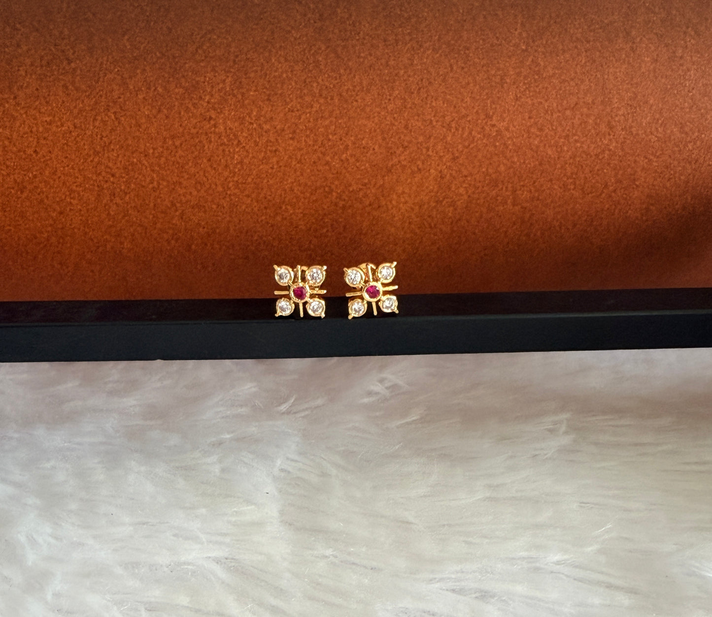 Gold tone AD pink-white flower stud/earrings dj-53280