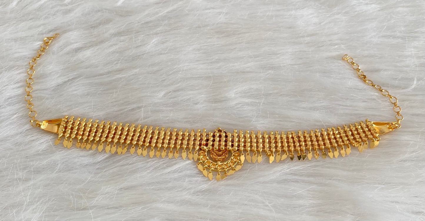Gold tone kerala style elakka maroon stone lakshmi choker necklace dj-54547