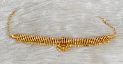 Gold tone kerala style elakka maroon stone lakshmi choker necklace dj-54547