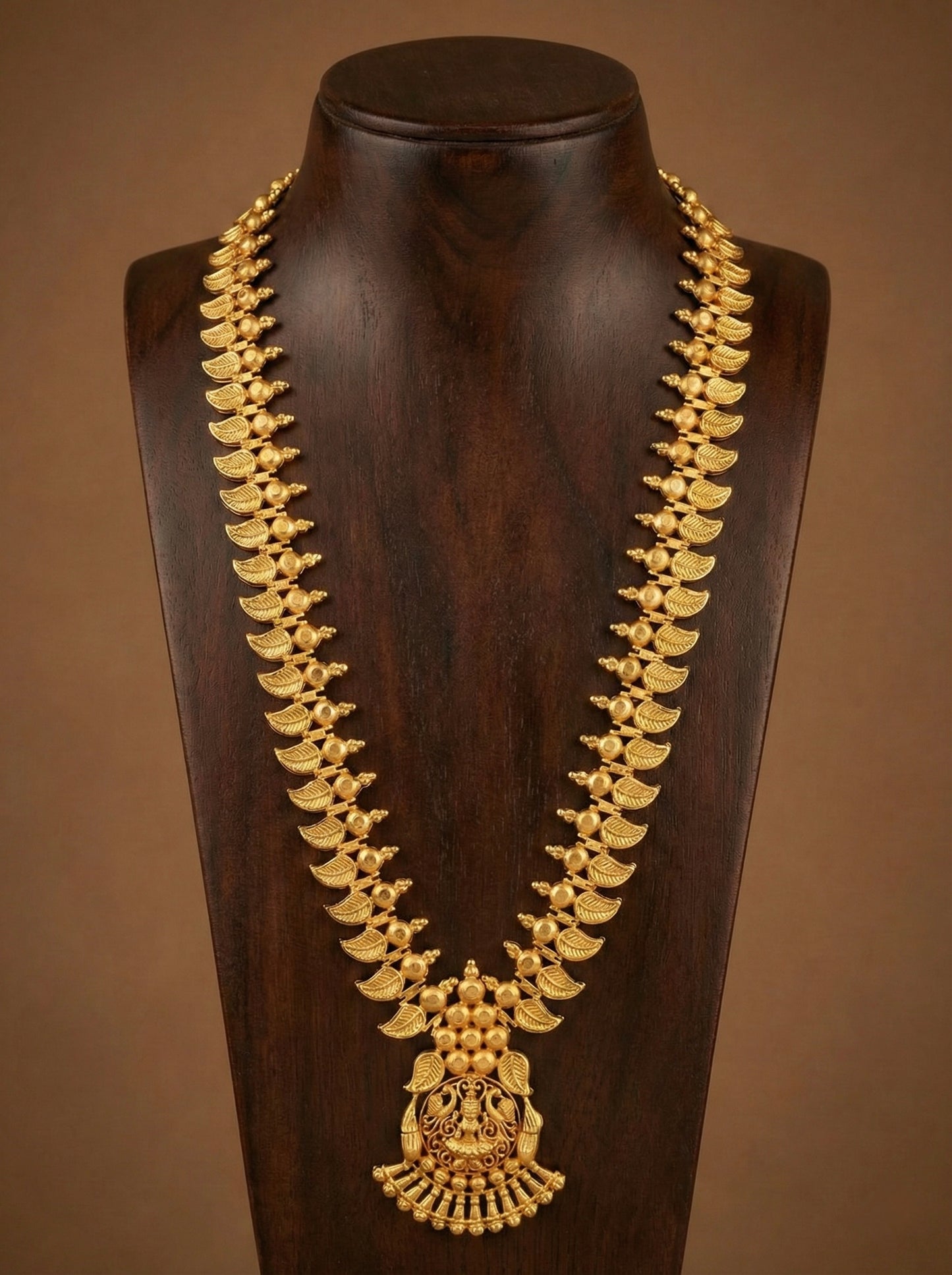 Matte gold tone kerala style mango lakshmi haar dj-51624