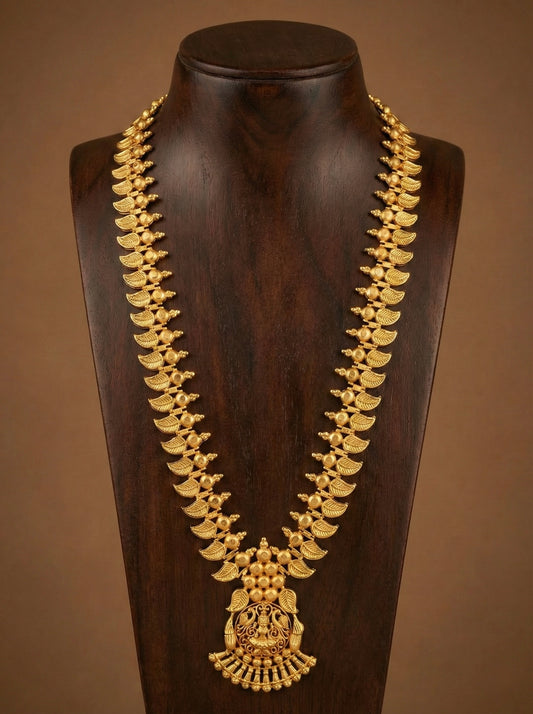 Matte gold tone kerala style mango lakshmi haar dj-51624