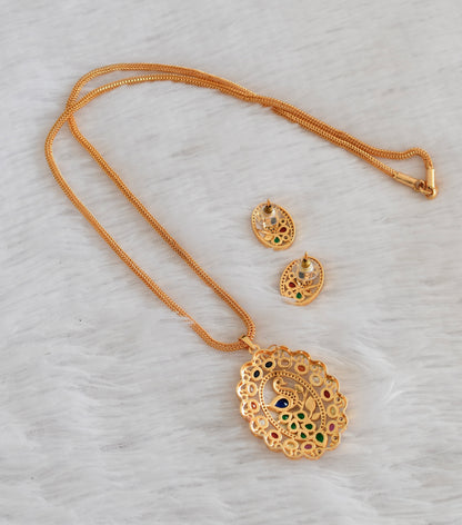 Gold tone 24 inches chain with cz peacock navarathna pendant set dj-53315