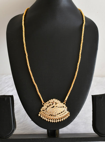 Gold tone AD pink-white swan pendant with chain dj-53329