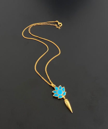 Gold tone blue lotus kundan jadau chain with pendant dj-54498