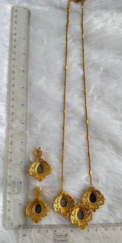 Antique gold tone blue-gold fire stone long chain set dj-51093