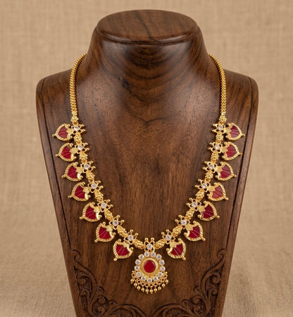 Gold tone white-red palakka necklace dj-53071