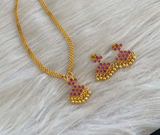 Gold tone 18 inches chain with rani pink stone pathakkam pendant set dj-54913
