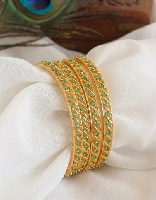 Gold tone Ad Green Set of 4 Bangles(2.6)-dj17298