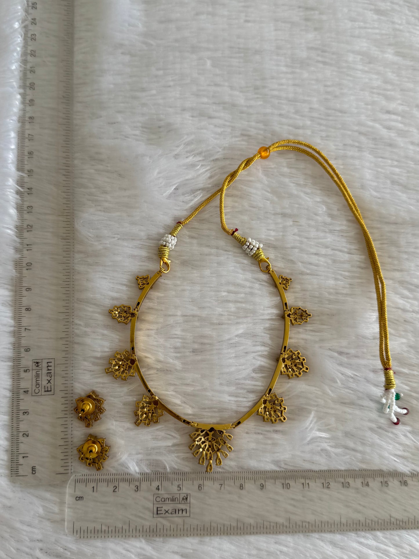 Matte finish cz white-baby pink kanti necklace set dj-52115