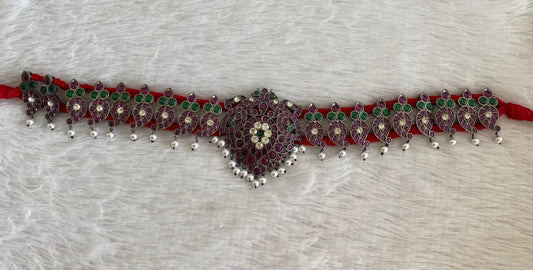 Black finish precious kemp-green-white pearl peacock mango waist band dj-53399