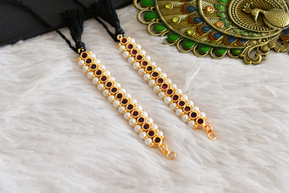 Gold tone precious kemp-green-white stone pearl ear side chain dj-52267