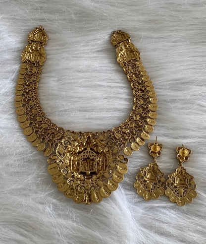 Antique gold tone pink-green-white peacock ram parivar necklace set dj-54440