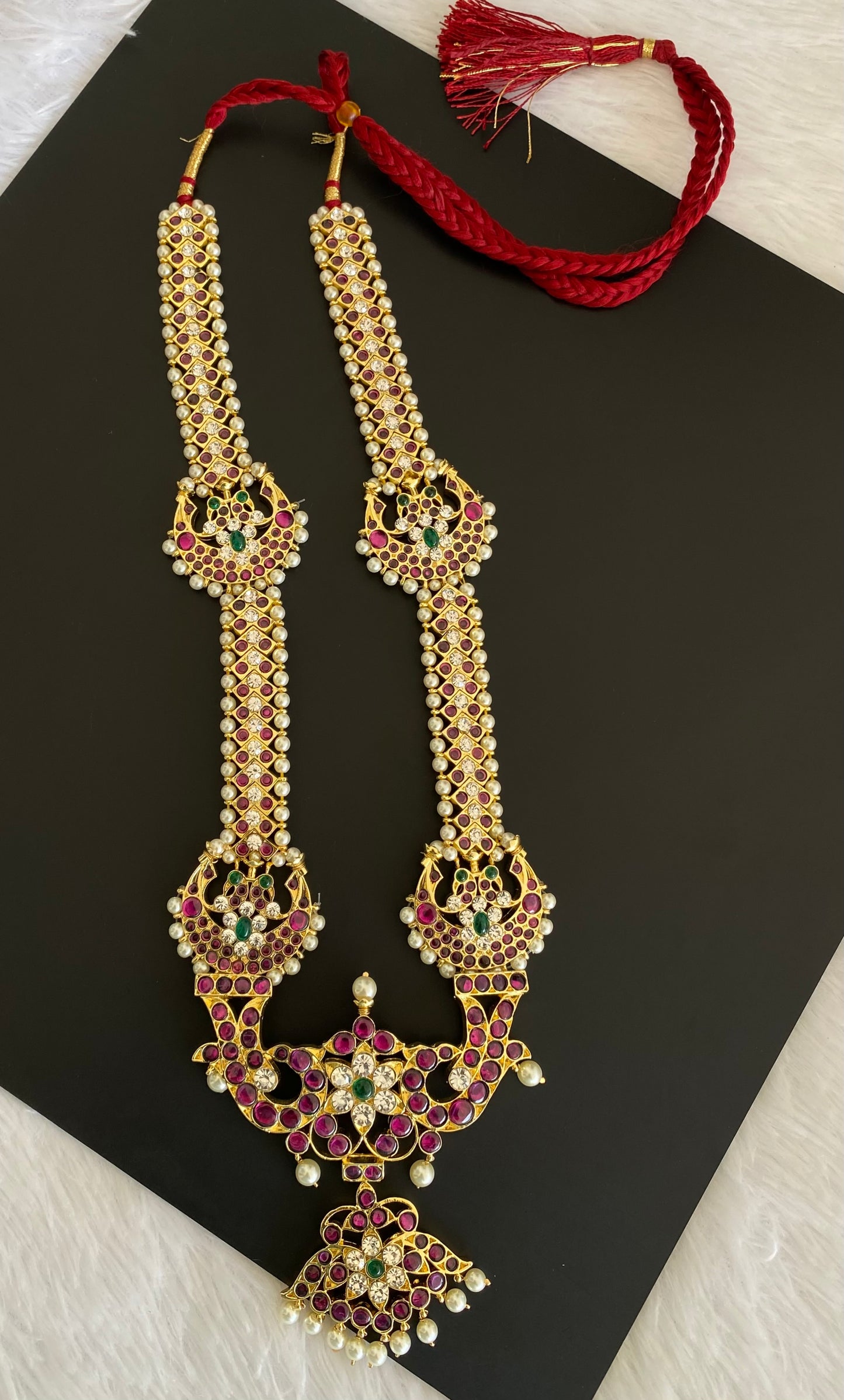 Gold tone precious kemp-green-white peacock moon pearl haar dj-53360