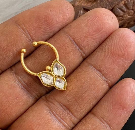Gold tone kundan jadau white stone nose pin/bulakku dj-53744