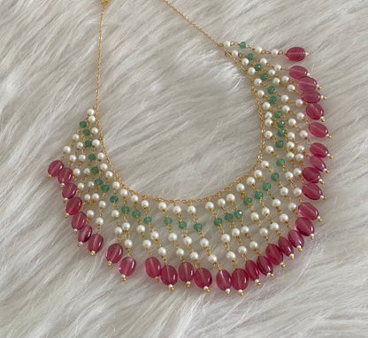Gold tone pearl beaded necklace dj-54974