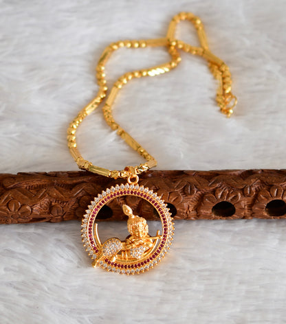 Gold tone 18 inches chain with ruby-white krishna round pendant dj-51919