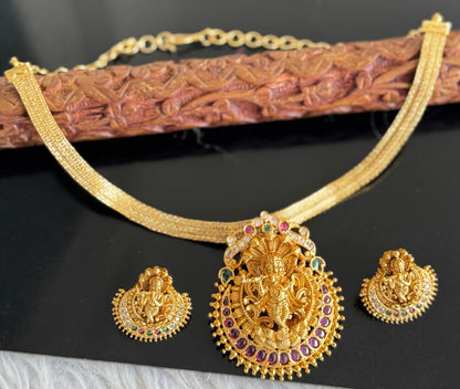 Matte finish kemp-green-white krishna necklace set dj-51107