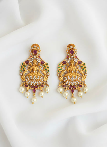Matte Finish Ruby-emerald Lakshmi Pearl Earrings DJ25535