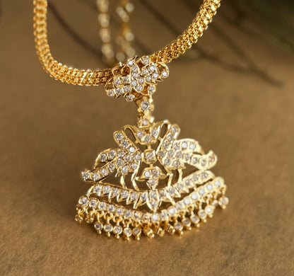 Gold tone south indian AD white peacock attigai/necklace dj-51739