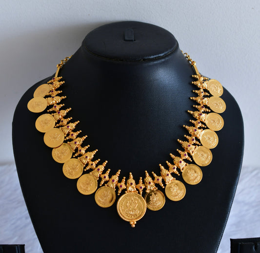 Gold tone pink stone lakshmi coin necklace  dj-53077