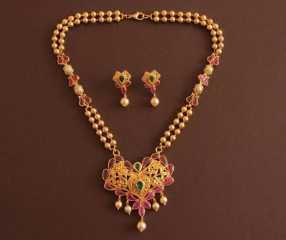 Gold Tone uncut polki pink-green short haar set-dj07901
