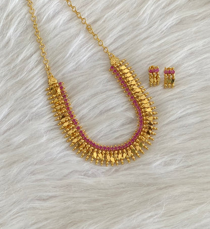 Gold tone AD ruby stone elakka thali choker necklace set dj-55024
