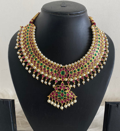 Gold tone precious kemp-green pearl necklace dj-54622