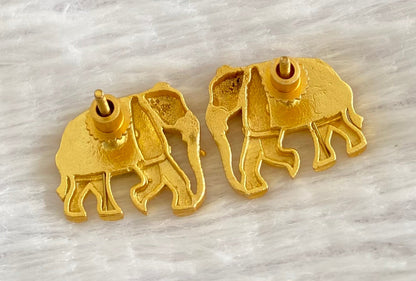 Gold tone blue kundan jadau elephant earrings dj-53536