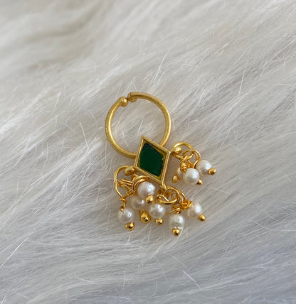 Gold tone green stone pearl nose pin/bulakku dj-53822