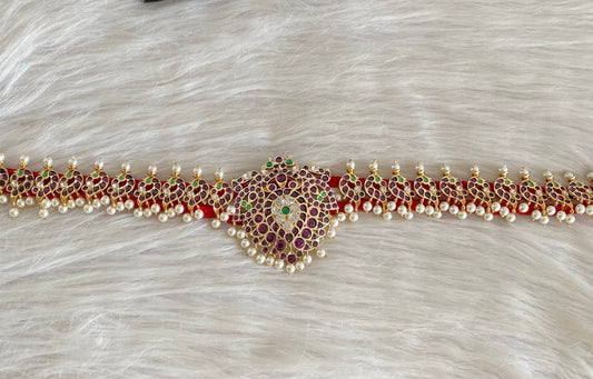 Gold tone precious kemp-green-white pearl peacock waist band dj-54691
