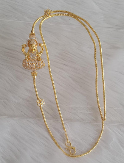 Gold tone cz white lakshmi 24 inches mugappu chain dj-44218