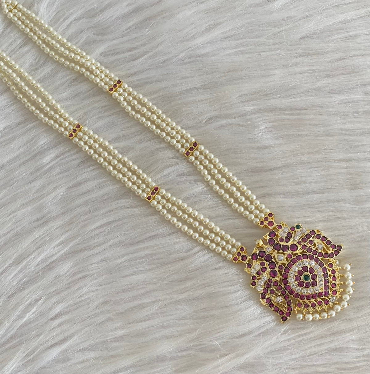 Gold tone precious kemp-green-white peacock pearl haar dj-54726