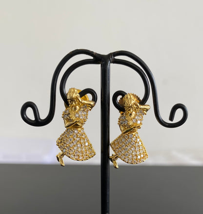 Gold tone cz white dancing doll earrings dj-30222