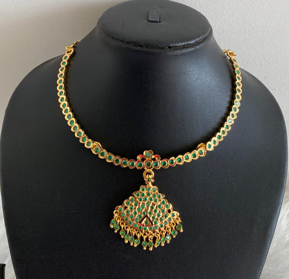 Gold tone south indian AD green stone necklace dj-53901