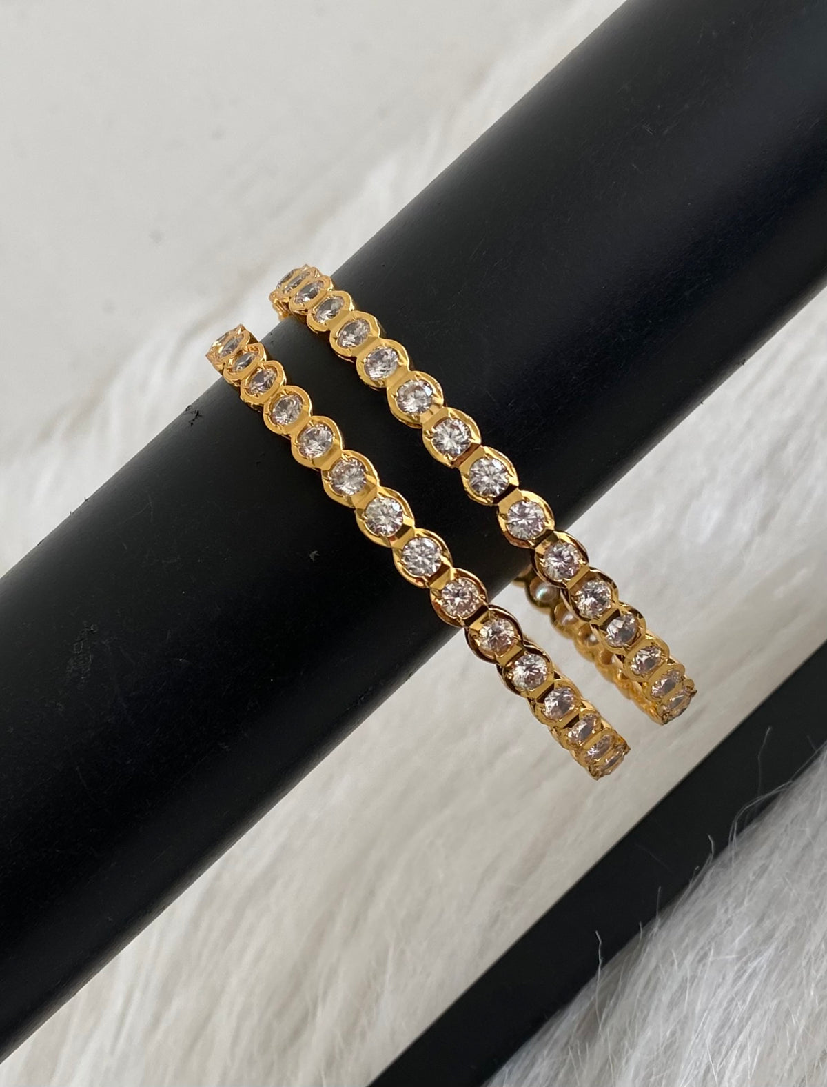 Gold tone ad white stone south indian style bangles(2.10) Dj-54935