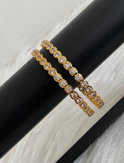 Gold tone ad white stone south indian style bangles(2.10) Dj-54935