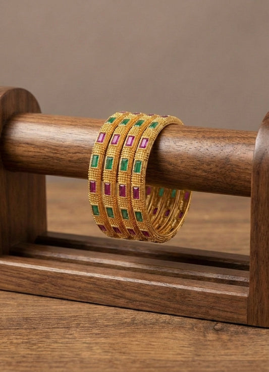 Matte Finish Ruby-emerald Set of 4 Bangles(2.8)-dj13003